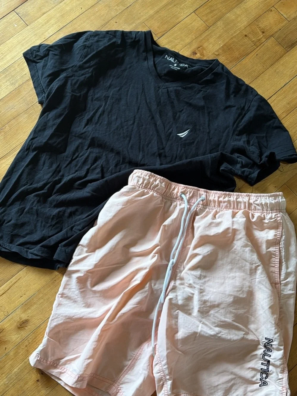 Nautica Black Tee with Light Pink Swim Shorts